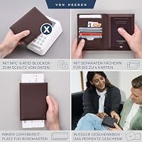 VON HEESEN® Reisepasshülle Leder Etui mit RFID-Schutz - Passhülle Passport Reisepass Mappe Hülle Organizer - Reiseorganizer für Damen & Herren (Braun) – Ansicht 2