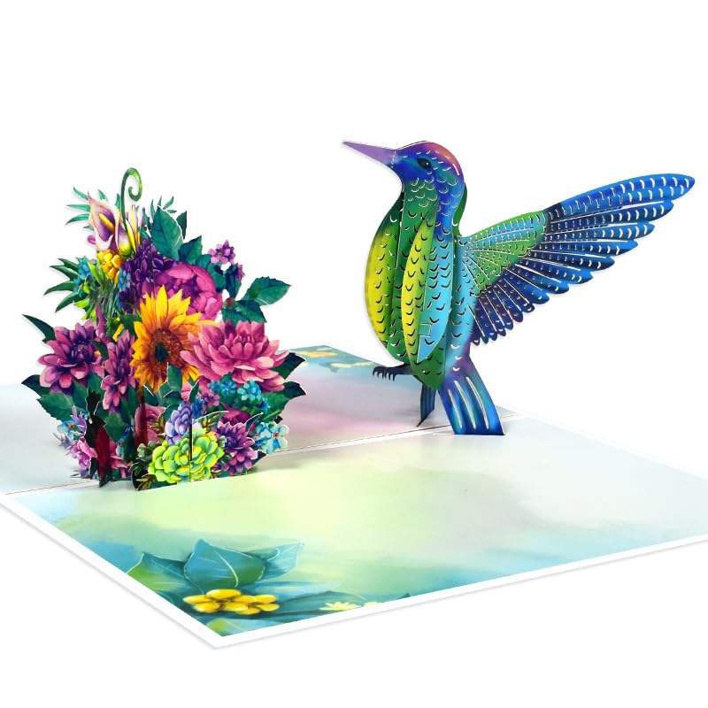 3D Pop Up Hummingbird Birthday Card with Flowers Floral Greeting Card for Mum Wife Her — image 1