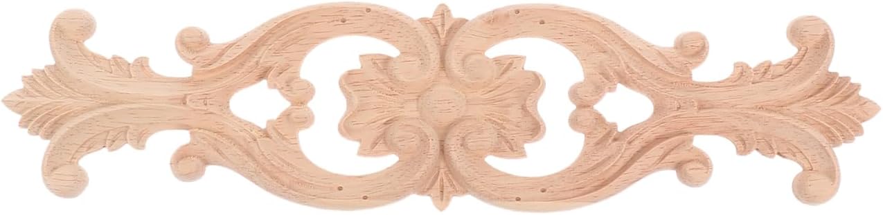 DOITOOL Wood Carved Long Onlay Applique, Retro Wooden Applique Decor Onlay, Unpainted Frame Wood Furniture Decor for Rustic Living Room Kitchen （35 * 9cm）