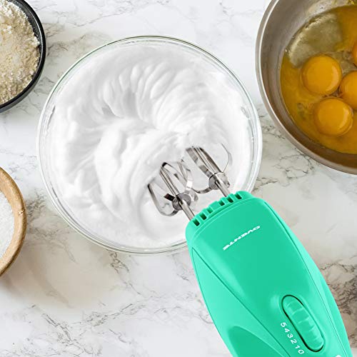 Image of OVENTE Portable Electric Hand Mixer 5 Speed Mixing, 150W Powerful Blender for Baking & Cooking with 2 Stainless Steel Chrome Beater Attachments & Snap Clear Case Compact Easy Storage, Turquoise HM161T