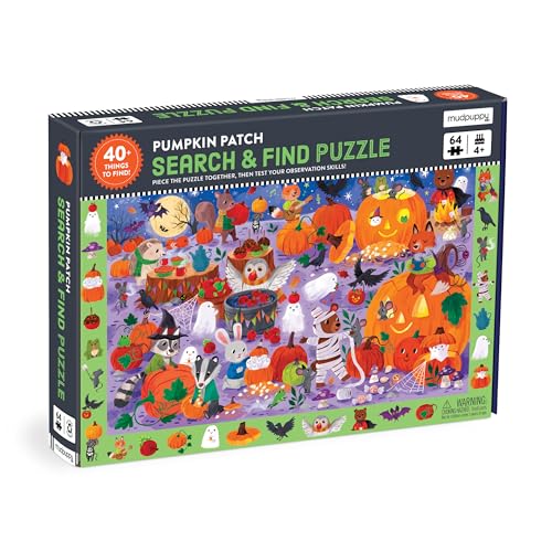 Mudpuppy Pumpkin Patch – Rompecabezas de 64 piezas para buscar y encontrar con temática de Halloween para niños de 4 años en adelante