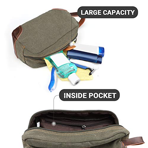 Emissary Men's Leather And Canvas Travel Toiletry Bag, Dopp Kit For Men, Travel Bathroom Shaving Kit, Travel Kit Small Bags For Men, Shaving Bag For Travel (Dark Green) #TOP3