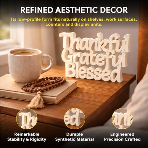 Image of Mad Masters Thankful Grateful Blessed Inspirational Desk Decor - Aesthetic Table, Shelf & Wall Showpiece for Home Office, Business. Vastu Friendly Gifting, Soft Ivory (20.3 x 12.5 x 2.5 cm)