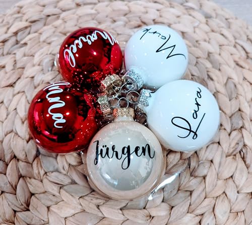 StoffJuLe Weihnachtskugel personalisiert 6 cm Glas mit Name, Weihnachtsdeko Weihnachten Nikolaus