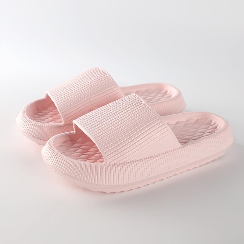 Pillow Slippers for Women and Men Non Slip Quick Drying Shower Slides Bathroom Sandals ，Ultra Cushion ，Thick Sole（Size：40-41，Pink） 022
