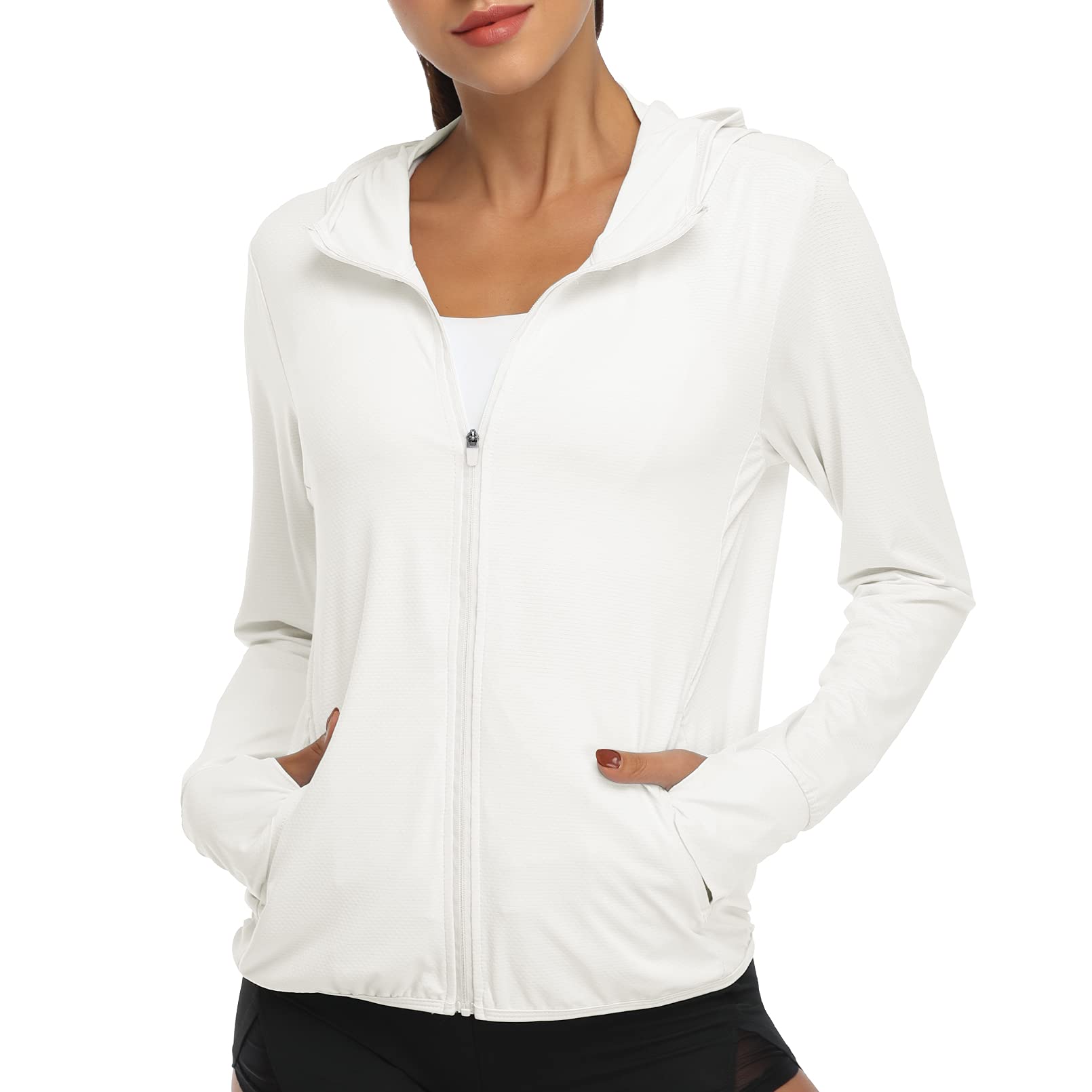 Womens UPF 50+ UV Sun Protection Running Hiking Outdoors Performance Long Sleeve Hoody SPF T-Shirt-image-45