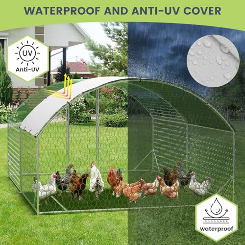 CuisinSmart Large Metal Chicken Coop, Dome Chicken Coop with Upgrade Tri-Supporting, Chicken Run with Waterproof and Anti-UV Cover, Large Chicken Coop for Outdoor Duck Rabbit (13.1\'L x 9.8\'W x 6.5\'H)