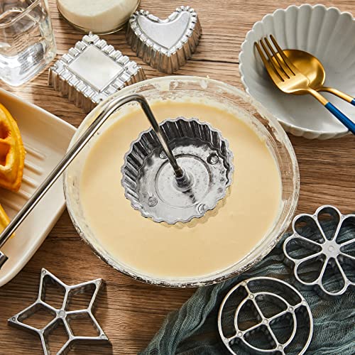 7 Pcs Achappam Mold Bunuelos Mold With Handle Rosette Iron Set Aluminum Rosette Maker Heart Star Circle Square Cookies Mold For Interchangeable Head Kitchen Baking Cooking Fried Housewares, 6 Shape #TOP5