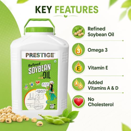 Image of Prestige Rasoi Prestige Refined Soyabean Oil Cooking Oil | Perfect for Deep Frying Baking Roasting | 15 Liter Round Jar