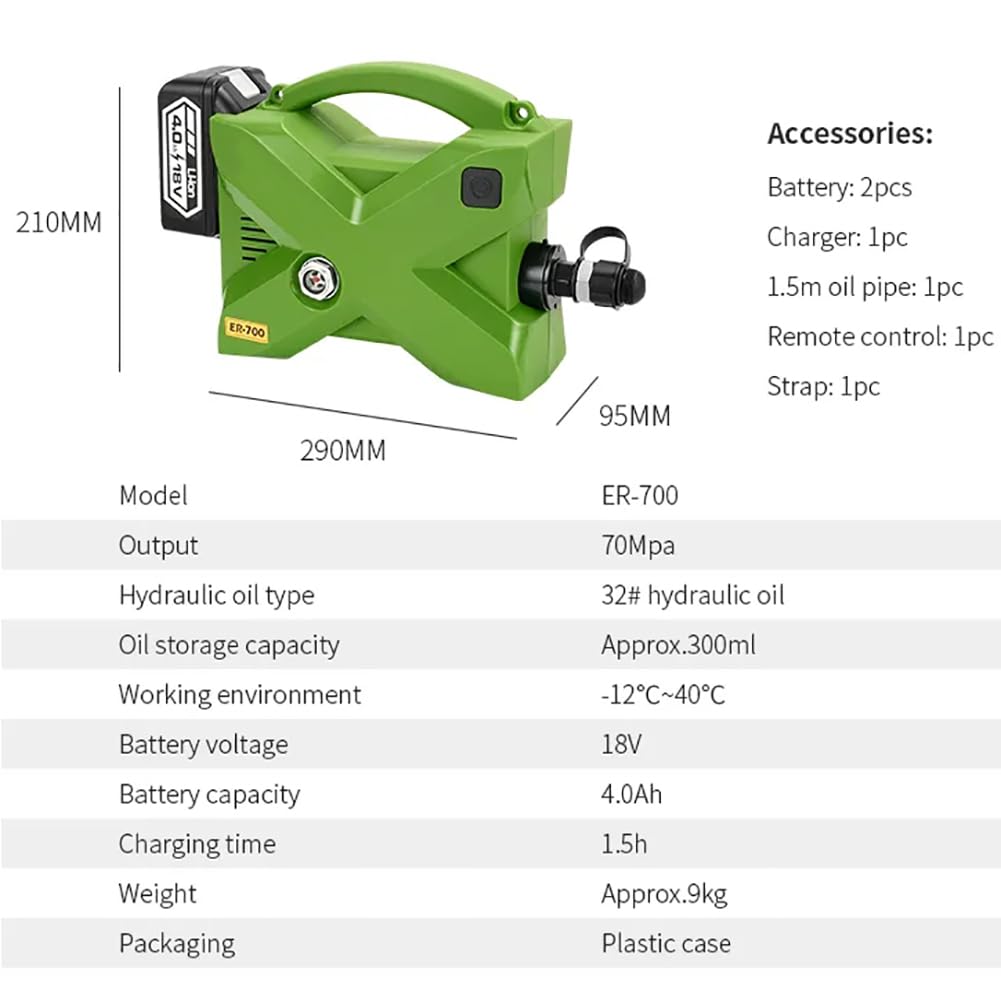 Pompa idraulica alimentata a Batteria 70Mpa 10152psi Pompa idraulica elettrica Power Pack a Doppio Effetto, con Cinghia, Telecomando da 10m, Lavoro con punzonatrice/piegatrice/martinetto lavori
