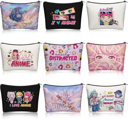 SilTriangle 9 Pcs Anime Fans Makeup Bags for Women Travel Cosmetic Bag Kawaii Stuff Anime Lovers Gifts for Women Teen Girls Birthday Christmas