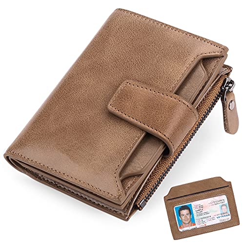 SENDEFN Cartera Hombre de Cuero Piel auténtica con RFID Bloqueo Cartera para Hombre con 14 Ranuras para Tarjetas, 2 Compartimentos para Billeteras Monedero con Cremallera Hombre Cover