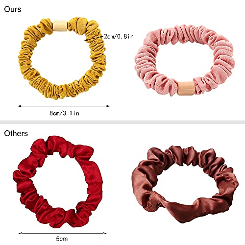 Image of Silk Hair Ties Scrunchies - Small Mini Scrunchy for Women Thick Hair Accessories Cute Soft No Slip Hair Elastics Ponytail Holder for Curly Hair No Damage Hairties Gift for Girls