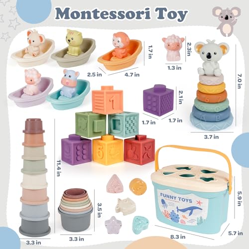 Image of Montessori Baby Toy for Infant 6-18 Months Learning Sensory Toy 6-12 Months | Shape Sorting Stacking Toys 6 Months Babies Gift Stacking Cups Soft Blocks Stackable Ring for Toddlers 1-3 Fine Motor Skills
