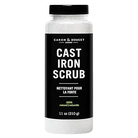 Caron & Doucet - Cast Iron Salt Scrub - Cleans Stuck on Food & Removes Rusts While Protecting Cast Iron Seasoning - Unlike Metal Scrubbers, This Will Not Scratch The Surface. (11oz)