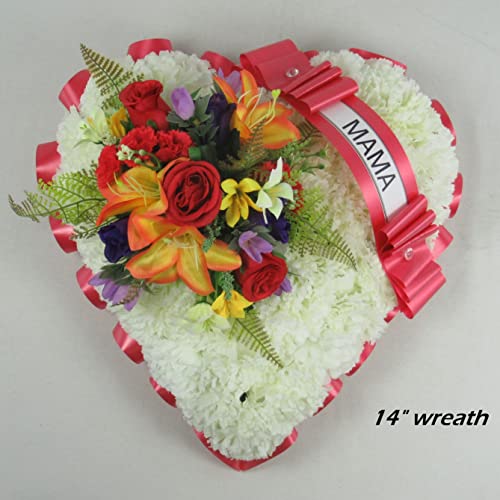 Artificial Funeral or Grave Wreath - Heart Shaped Funeral Silk Flower Tribute - Long lasting memorial wreath - Customised - MUM DAD NAN GRANDAD BROTHER SISTER - Image 3