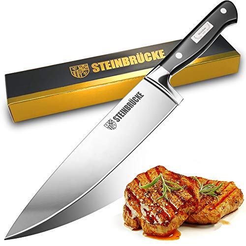 STEINBRÜCKE Chef Knife 10 Inch, Sharp Kitchen Knife Forged from German High Carbon Stainless Steel with Ergonomic Handle and Full Tang, Versatile Cooking Knife for Home Gourmet Restaurant