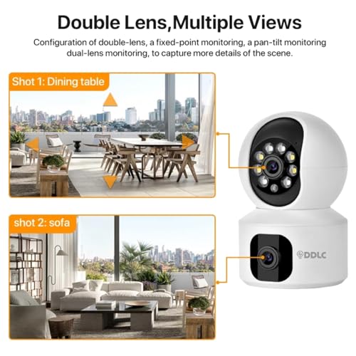 Image of DDLC 5MP Indoor WiFi Smart CCTV Camera for Home | 1080p Full HD | Color Night Vision | Motion Detection | Two Way Audio | Wireless Home Security Camera with Mobile App V380 Pro (Upro Dual Lens)