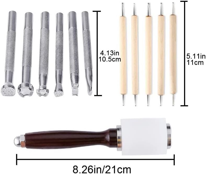 LMDZ 12 Pcs Leather Stamp Tools Kit Stamp Punching Carving Working Saddle Making Tools for Leather Craft DIY Tracing Supplies