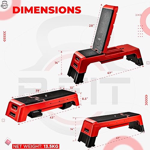Image of B Fit Aerobic Step Platform Size : 120x30x20cm Multifunctional Aerobic Step Platform with 2 Riser Adjustable Platform Non-Slip Surface Exercise Step Platform (Color : Black and Red)