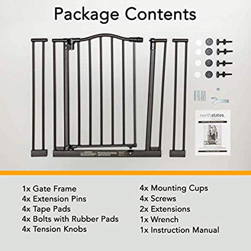 MYPET North States 38.25" wide Windsor Arch Pet Gate: Heavy duty metal construction with triple lock technology. Dog gate & cat gate. Pressure Mount. Fits 28.25"-38.25" wide (28.5" Tall, Matte Bronze) - Image 7