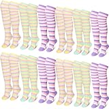 Chuarry 12 Pairs Women Thigh High Fuzzy Socks over Knee Cute Warm Long Fluffy Cozy Striped Socks(Warm Color)