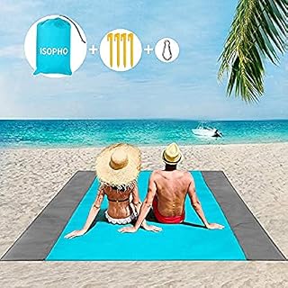 ISOPHO Beach Blanket Picnic Blanket, Extra Large 210 x 200cm/78.7*82.7IN Waterproof Sandproof Water Resistant Beach Mat with 4 Fixed Nails, Reinforced Edging for Beach, Camping, Hiking and Grass Trips