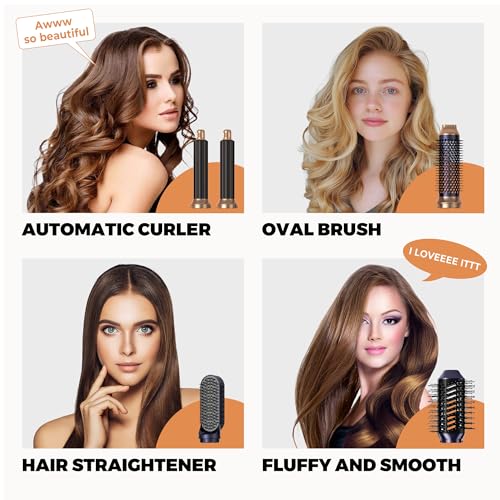 Image of 6 in ONE Blow Dryer Brush,Air Curling Iron Round Brush Blow Dryer 800W,Ionic Hair Dryer Brush for Women, Hot Air Brush Hair Styling Tools 100-120V