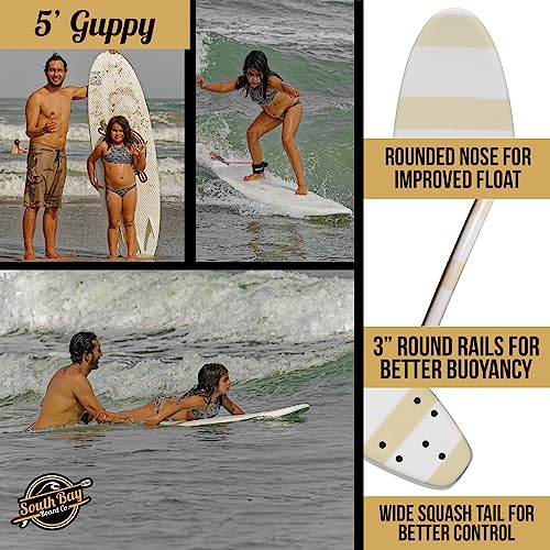 South Bay Board Co. - 5' Guppy Beginner Surfboards - Safe Soft-Top Surfboards - Best Beginner Surfboards for Kids & Adults – Strong Triple Stringer Durability - Leash & Safe-Edge Fins Included