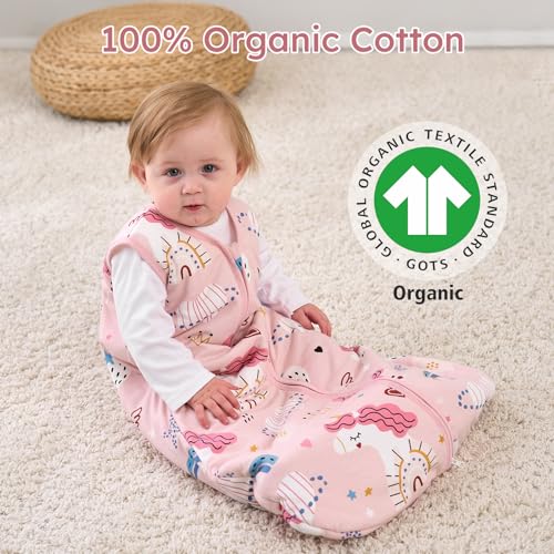 Image of Yoofoss Baby Sleep Sack 6-12 Months, 1.5 Tog Baby Wearable Blanket with 2-Way Zipper, 100% Cotton Organic Fabric Winter Infant Sleeping Sack, Warm Soft Comfy