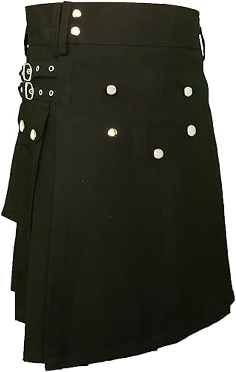 Deluxe Utility Kilt for Men, Adjustable Poly-Cotton Modern Kilt, with Elegant Studded Front Apron & 4 Pockets