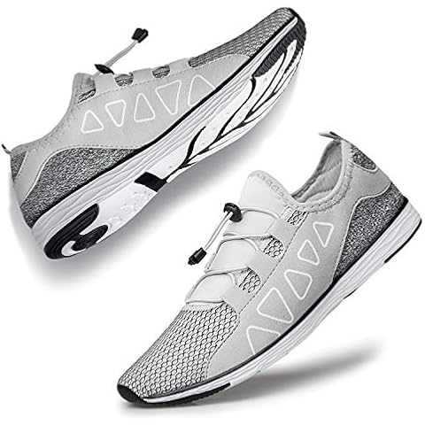 Herren Damen Water Shoes Wassersport Schuhe Barfuß Schnell Trocknend Aqua Socken für Schwimmen Strand Pool Surfen Yoga Grau Weiß EU 45 Cover