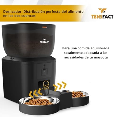 Tensfact Comedero Automático para Gatos y Perros Pequeños con Cámara HD 1080P y Visión Nocturna, 4L, Control por App WiFi, Cuenco Doble de Acero Inoxidable, Programable - imagen 5