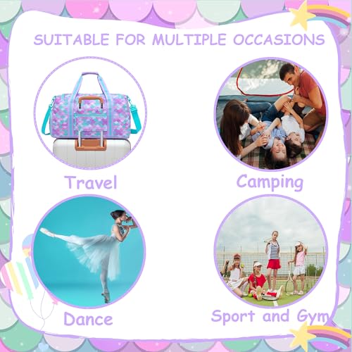 Mermaid Kids Duffle Bag Girls Gym Bag for Girls Kids Travel Dance Bags for Girl Overnight Weekender Bags for Kid with Shoe Compartment by Oruiji - Used condition - Image 6