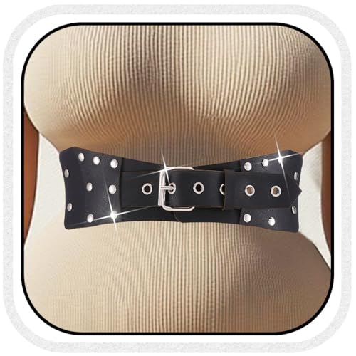 BODIY Black Leather Wide Waist Belts Fashion Leather Belt Punk Waist Chain Belts Pu Body Accessories for Women