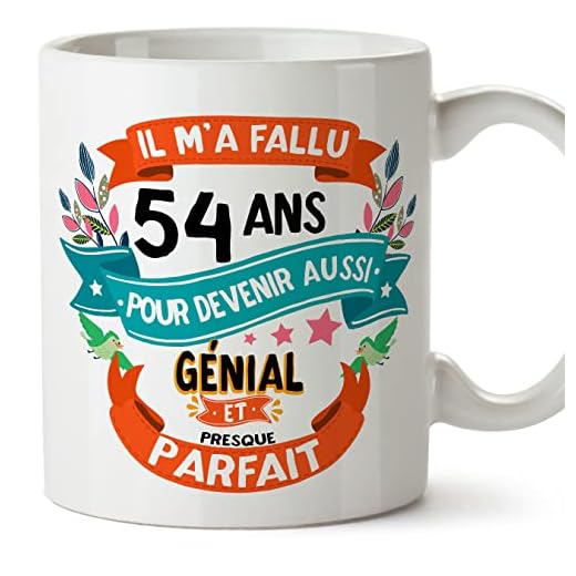 MUGFFINS Tazas 54 Cumpleaños - En Francés - Il m'a fallu 54 ans pour devenir aussi geniale - 11 oz - Regalo original y divertido