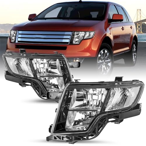 SOCKIR - Fit For 2007 2008 2009 2010 Ford Edge [Halogen Type] OEM Headlight Headlamp Assembly Pair Set FO2503228 FO2502228 (Black Housing with Clear Reflector)
