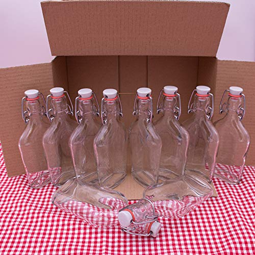 Lot de 10 flacons vides de 200 ml en verre - Avec bouchon à étrier - Petites bouteilles à remplir par exemple avec de la liqueur, de l'eau de vie, du vinaigre et de l'huile Cover