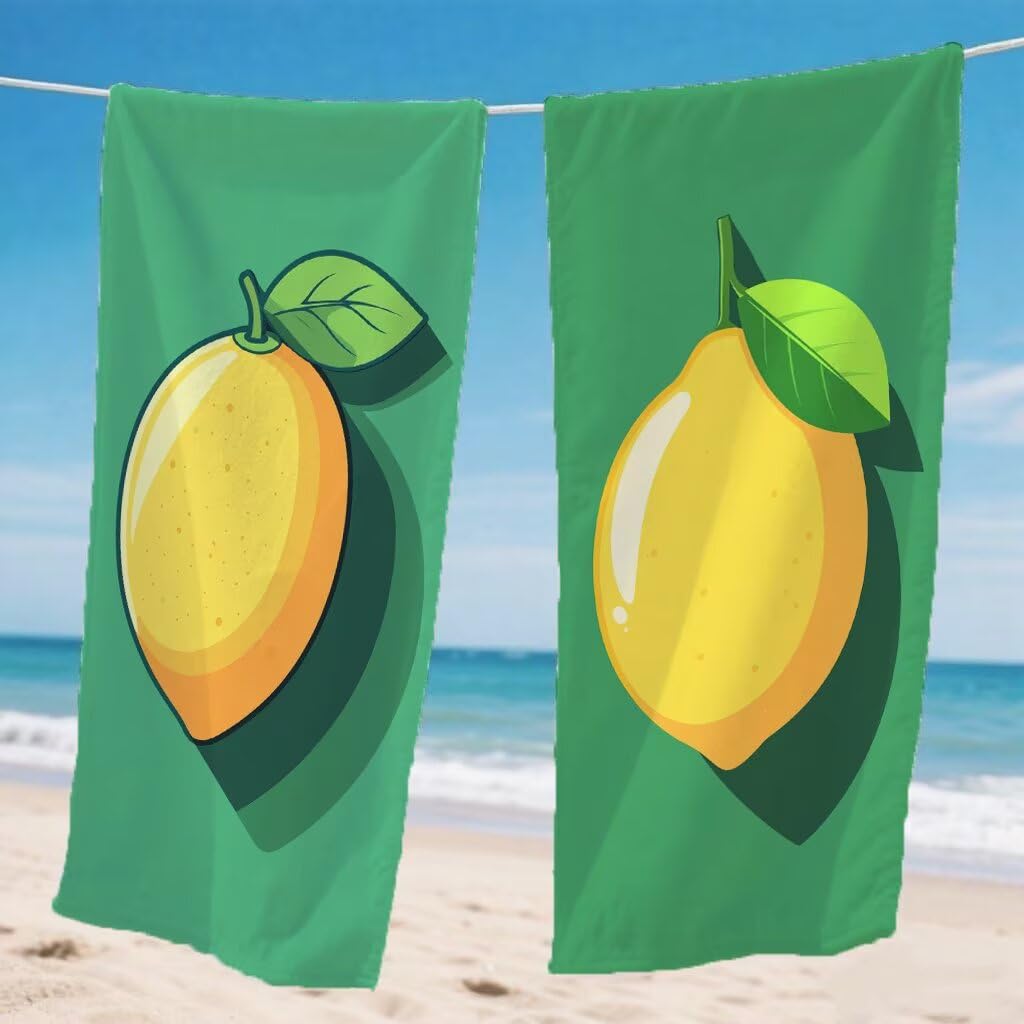 Model980 Ręcznik plażowy XXL, 90 x 180 cm, 2 sztuki, tropikalny ręcznik plażowy, z mikrofibry, na owoce, bez piasku, chłonny, szybkoschnący, z zatrzaskiem, na basen, plażę, na prezent