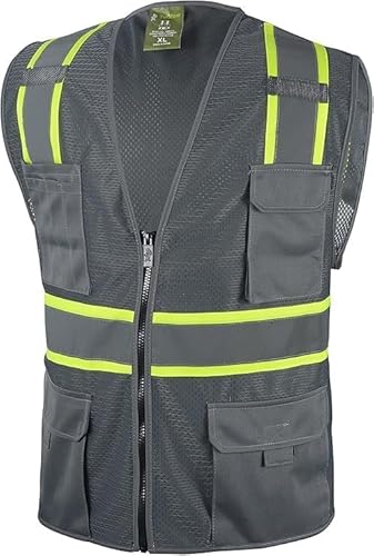 Grey Two Tones Safety Vest,With Multi-Pocket Tool (2X)