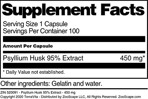 Miniatura 3 de Terravita Extracto de cáscara de psyllium 95% - 450 mg (100 cápsulas, ZIN 520091) - Paquete de 3