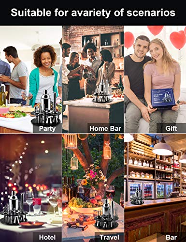 Bokhot Bartender Kit, 14 Piece Cocktail Shaker Set Stainless Steel Bar Tools With Rotating Stand, 25 Oz Shaker Tins, Jigger, Spoon, Pourers, Muddler, Strainer, Tongs, Bottle Stoppers, Opener, Recipes #TOP7