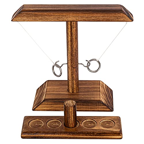 Ring Toss Game, Ring Toss with Shot Ladder, Fun Hook and Ring Game, Handmade Wooden Interactive Game for Home, Party, Perfect Father\'s Day Gift, Brown