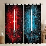 Feelyou Lightsaber Curtains Red Blue Tie Dye Curtains for Bedroom Living Room for Kids Boys Teens Future Technology Windows Drapes Soft Durable Washable Room Decoration,42 X 63 Inch,2 Panels