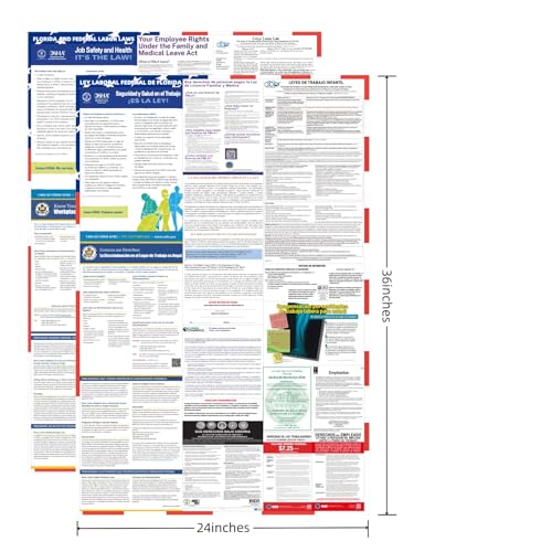 2026 florida state and federal labor laws poster - english amp spanish combo - osha workplace compliant - uv waterproof laminated 2434 x 3634 - mandatory regulations posting for employees