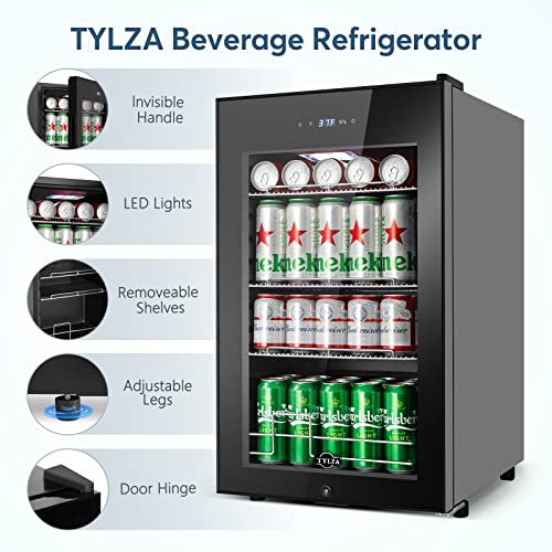 Tylza Mini Beverage Refrigerator Freestanding, 101 Cans Beverage Cooler With Glass Door, Mini Fridge For Soda, Water, Beer Or Wine - For Home Or Office With White Light, Tybc24 #TOP2