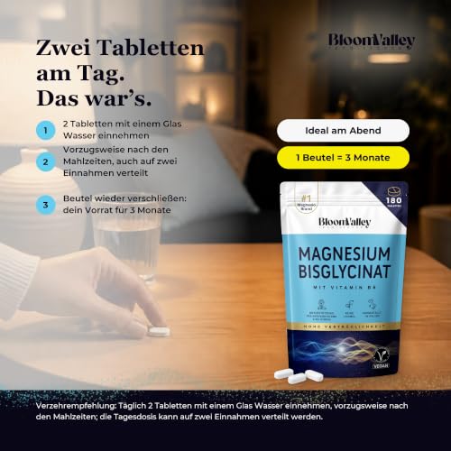 Magnesium Bisglycinat 180 Tabs – Magnesium Glycinat | 300 mg + Vitamin B6 – Ansicht 5