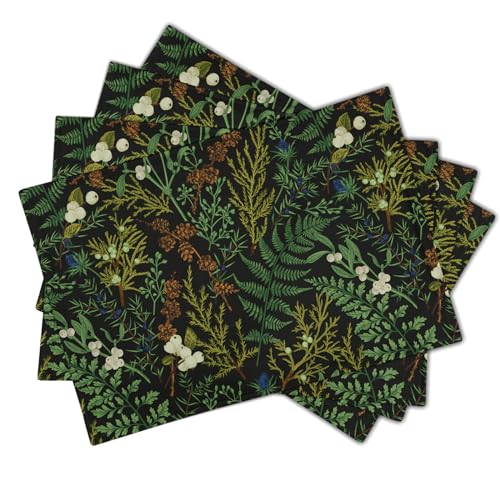 Aportt RECTANGLE PLACEMATS Green Leaves Placemats Set Of 4 Botanical Fern Leaf Floral Place Mats Washable Kitchen Dining Spring Summer Black Linen Table Mats Stain Heat-Resistant thumb #1
