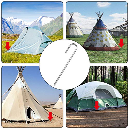 Expery 10Pack 12” Heavy Duty J Hook Ground Stakes, Galvanized Rebar Tent Stakes, Curved Steel Plant Support Garden Stake, Chisel Point End Stakes For Camping Tent, Swing Sets, Fence Stakes #TOP6