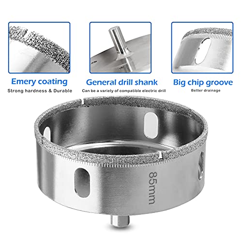 Image of Luomorgo 85mm /3.35 inch Diamond Hole Saw | 1.1 inch Cutting Depth, Diamond Drill Bits, For Glass Ceramic Marble Porcelain Tile, For Granite Quartz Gemstone